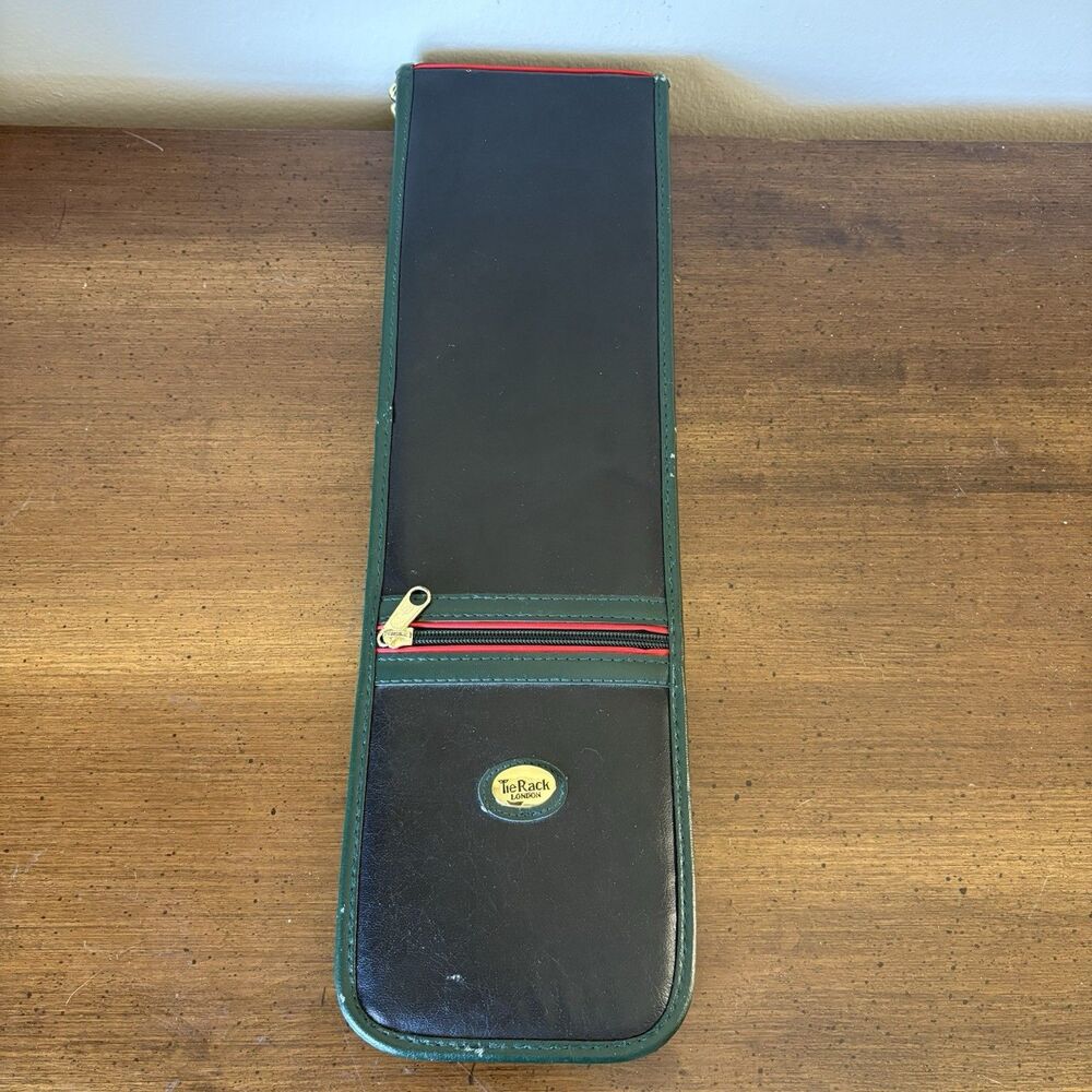 Tie Rack London Tie Travel Leather Organizer Green Zip Case Holder